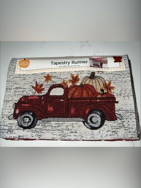 Tapestry Runner - Red Vintage Truck Fall Design
